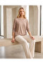 Women's Beige Color Crew Neck Long Sleeve Soft Viscose Fabric Tunic Blouse - 2