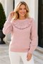 Women's Round Neck Long Sleeve Ruffled Collar Mesh Detailed Transparent Stylish Casual Powder Knitwear Sweater - 2