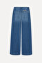 Women's Indigo Embroidered Wide Leg Trousers with Front Pockets - 2