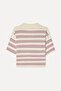 Women's Ecru Striped Polo Collar 3/4 Sleeve Knit Sweater - 2