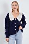 Lace-Up Baby Collar Buttoned Knitwear Cardigan - 2
