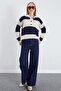Striped Half Button Polo Neck Knitwear Sweater - 3