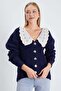 Lace-Up Baby Collar Buttoned Knitwear Cardigan - 6
