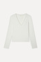 Women's Off-White Fitted V-Neck Long Sleeve T-Shirt