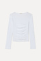 Women's Off-White Fitted Draped Crew Neck Modal Blend Blouse