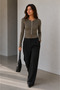 Women's Khaki Crew Neck Long Sleeve Button Detailed Slim Soft Viscose Fabric Trendy Cardigan Blouse - 7