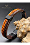 Men's Leather Bracelet Real Calfskin Double Color Weave Casual Design 21 cm Mentor Series