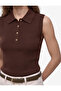 Half Buttoned Knitwear Polo Neck Sleeveless Blouse - 4