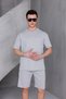 Men's Black and Gray Shorts + Black Striped T-Shirt 3-Piece Set (Socks as a Gift) - 4