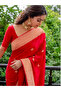 Red Silk Blend Banarasi Saree with Golden Zari Border - MAF3159 | Red & Gold