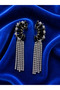 Black Shuttle Stone Fringed Earrings