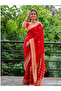 Red Silk Blend Banarasi Saree with Golden Zari Border - MAF3159 | Red & Gold - 2