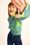 Women's Green Wave Pattern Half Fisherman Long Sleeve Blouse