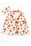Mother-Daughter Cotton Suede Strawberry Teddy Bear Patterned Winter Shirt Collar Buttoned Sleep Band Pajama Set Beige Color - 3