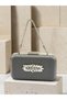 Anthracite Gray Platinum Striped Satin Silver Detailed Crystal Stone Chain Strap Women's Evening Dress Bag Wedding Engagement Graduation - 3