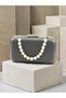 Anthracite Gray Platinum Striped Satin Silver Detailed Crystal Stone Chain Strap Women's Evening Dress Bag Wedding Engagement Graduation - 6