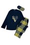 Boy's Cotton Winter Fleece Pajama Set with Sleep Band, Deer Pattern, Navy Blue Color - 2
