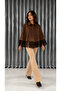 Women's Suede Tasseled Poncho Jacket with Eyelet Studs Detailed Cape Jacket