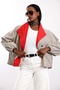 Beige Checkered Bomber Jacket 19054 - 2