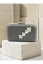 Anthracite Gray Platinum Striped Satin Silver Detailed Crystal Stone Chain Strap Women's Evening Dress Bag Wedding Engagement Graduation - 3