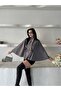 Women's Oversize Comfortable Fit Belted Stand Collar Buttoned Belted Poncho - 2