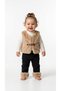 Lined Leather Belt Detailed Plush Vest, Flexible Cotton Bodysuit and Fuzzy Lycra Jeans, 3-Piece Baby Girl Set - 4