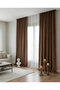 Light Brown Color Velvety Texture Non-Pleated Straight Fitting Gathered Living Room Background Curtain