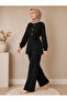 Cotton Buttoned Double Suit with Mobile Belt Black - 2