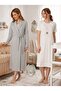 New Season Pink Shawl Collar Snap Fastener Breastfeeding Function Rabbit Figured Design Short Sleeve 100% Cotton Maternity Nightgown Set - 4