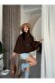 Women's Oversize Comfortable Fit Belted Stand Collar Buttoned Belted Poncho - 6