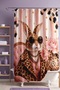 Rich Rabbit Patterned Shower Curtain with Leopard Dress, Bathtub Curtain 175X200Cm