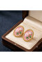 Gold Plated Pink Motif Enamel Earrings - 3