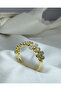 Premium Series Stone Flower Model Adjustable Steel Ring - Gold Zirconia Floral Cluster Adjustable Ring - 4