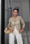 Gold Glitter Thin Knit Cardigan - 3