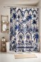 Navy Blue Palms Patterned Shower Curtain, Bathtub Curtain 175X200Cm