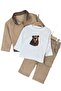 Teddy Bear Printed Stretch Fabric Bodysuit, Buttoned Gabardine Jacket and Bermuda Pocket Detail 3-Piece Baby Boy Set - 5