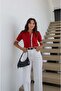 Red Lace Detailed Polo Collar Knitwear Cardigan - 3