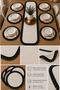 7 Piece Black Ruffled Cream Table Set for 6 People – Runner + 6 American Service Plates - 3