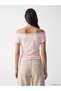Alita City Farkıyla Lcw Everyday Pink Combed Cotton Plain Boat Neck Short Sleeve Women's Blouse - 4