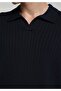 Regular Fit Apaş Collar Striped Men's Navy Blue Sweater - 4