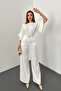 White Bat Sleeve Jumpsuit with Drawstring Waist Belt and Accessories - 2