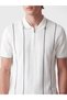 Vizyon New Season White Polo Collar Striped Men's Knitwear T-Shirt - 3