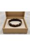 Theranzo Amber Black Leather Men's Bracelet - Orange Weave Textured Design - 3