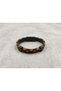 Theranzo Amber Black Leather Men's Bracelet - Orange Weave Textured Design - 2
