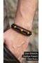 Falcero Amberstone Brown Leather Men's Bracelet - Black Gold Tone Beaded