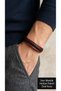 Aldreno Cardinal Red Black Leather Men's Bracelet - Three-Row Weave Design