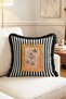 Retro Gold Framed White Daisy Themed Striped Fringed Throw Pillow Cover - 2