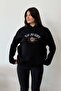 Women's Hooded Letter Embroidered Embroidered Sweatshirt Black - 2620