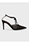 Women's Summer 9cm Thin Open Heeled Shoes - 574 1122 - Black Satin