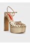 Women's Summer 15cm Thick Open Heeled Shoes - 574 9065 - Gold Plated - 2